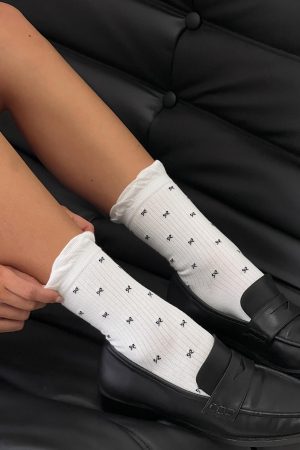 Soffie Frill Detail Bow Socks White