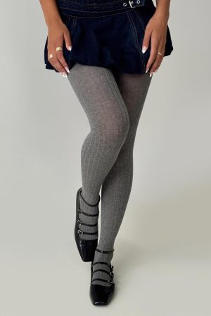 Flashback Ribbed Stockings Grey