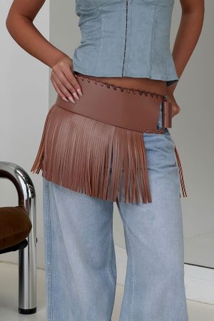 Halycon Whipstitch Tassel Belt Brown