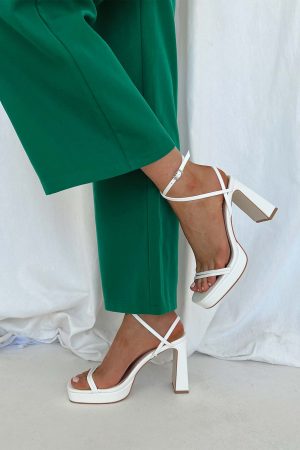 Tessie Ankle Strap Heels Matte White