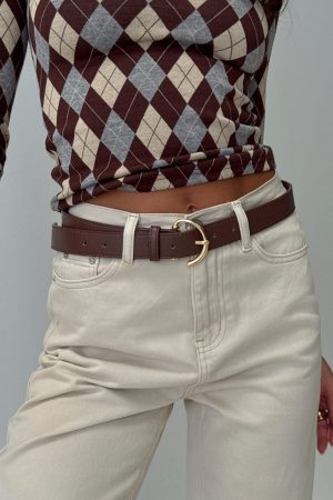 Tavian Faux Leather Belt Brown / Gold