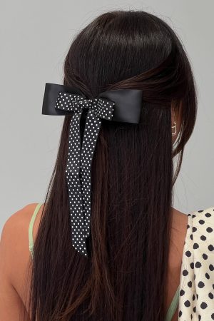 Reflecting Layered Bow Black Polka
