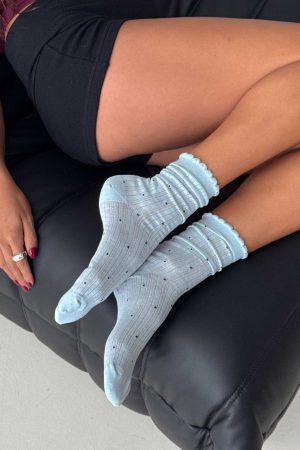 Rosee Ribbed Socks Blue Polka