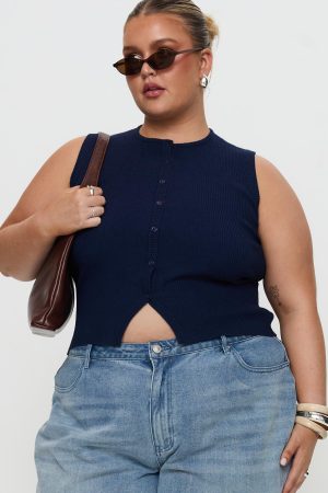 Suzu Sleeveless Knit Top Navy Curve