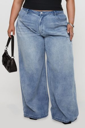 Naylor Mid Rise Wide Leg Jeans Light Wash Denim Curve