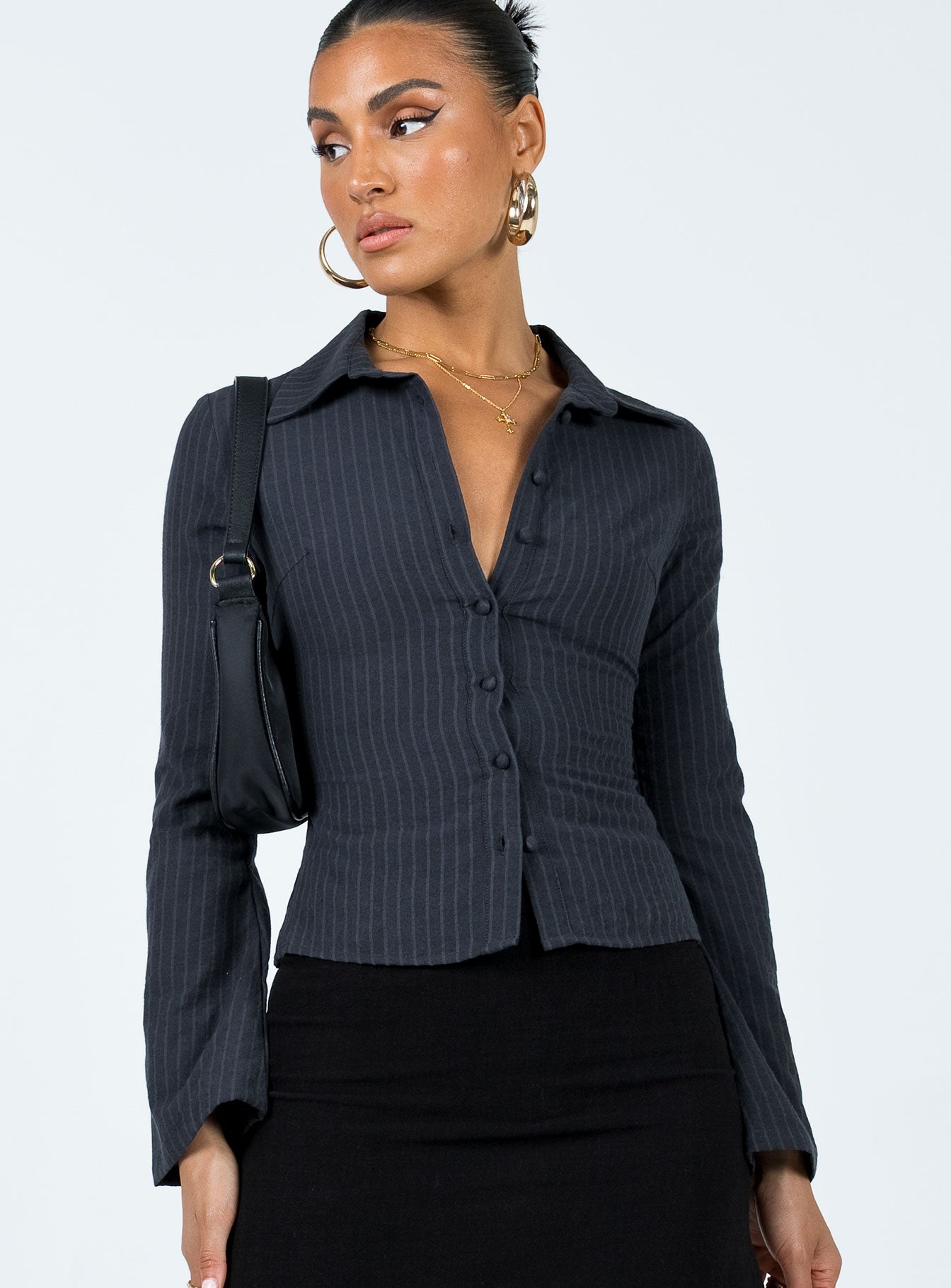 Anni Pinstripe Shirt Black - Image 4
