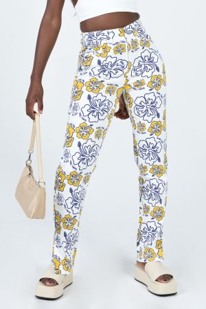 Tropical Dreams High Rise Straight Leg Denim Jeans Off White