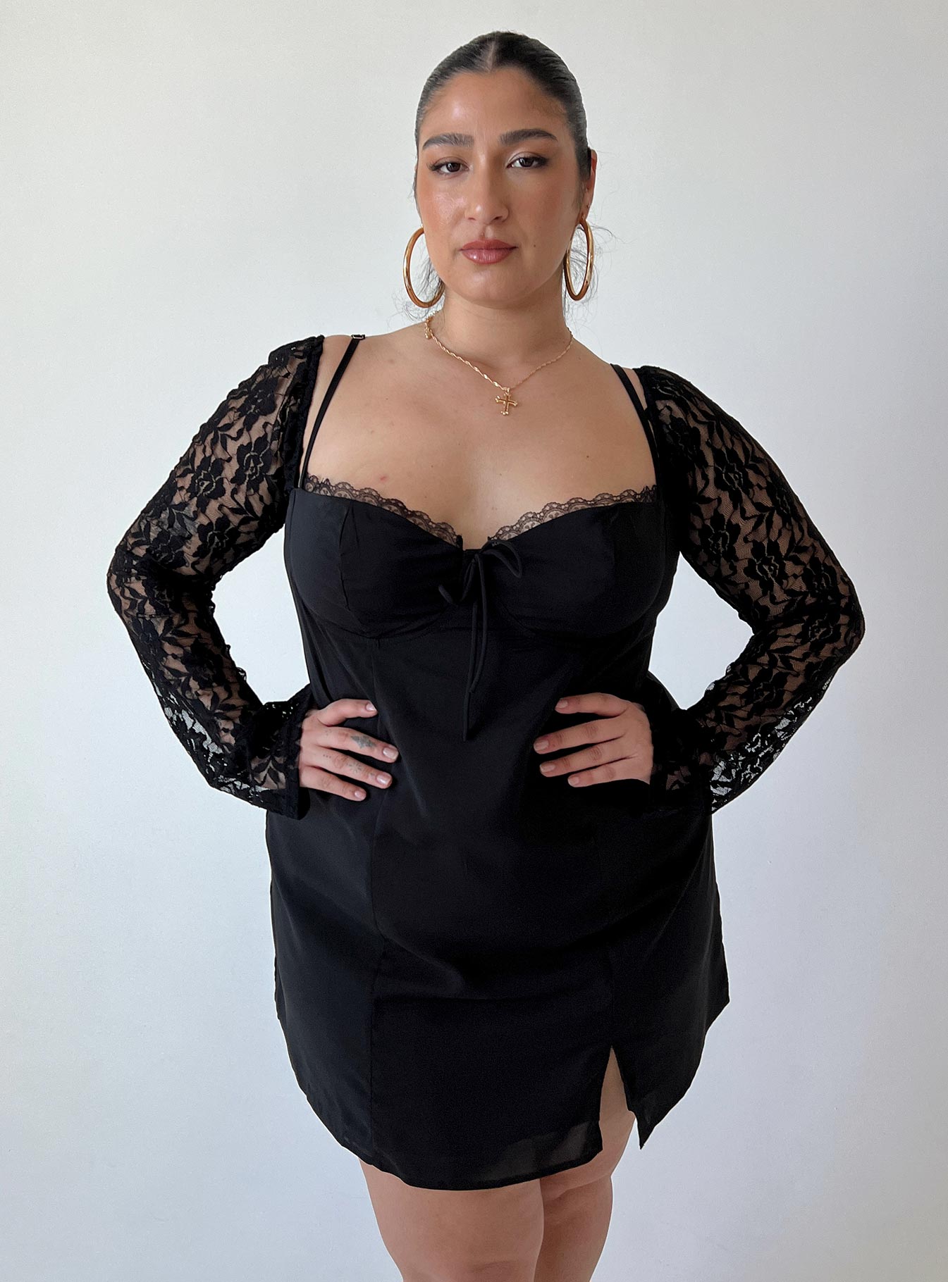 Ashwood Lace Sleeve Mini Dress Black Curve - Image 10