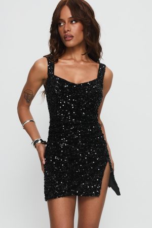 Centerfold Sequin Mini Dress Black