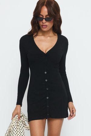 Tereza Long Sleeve Jersey Mini Dress Black