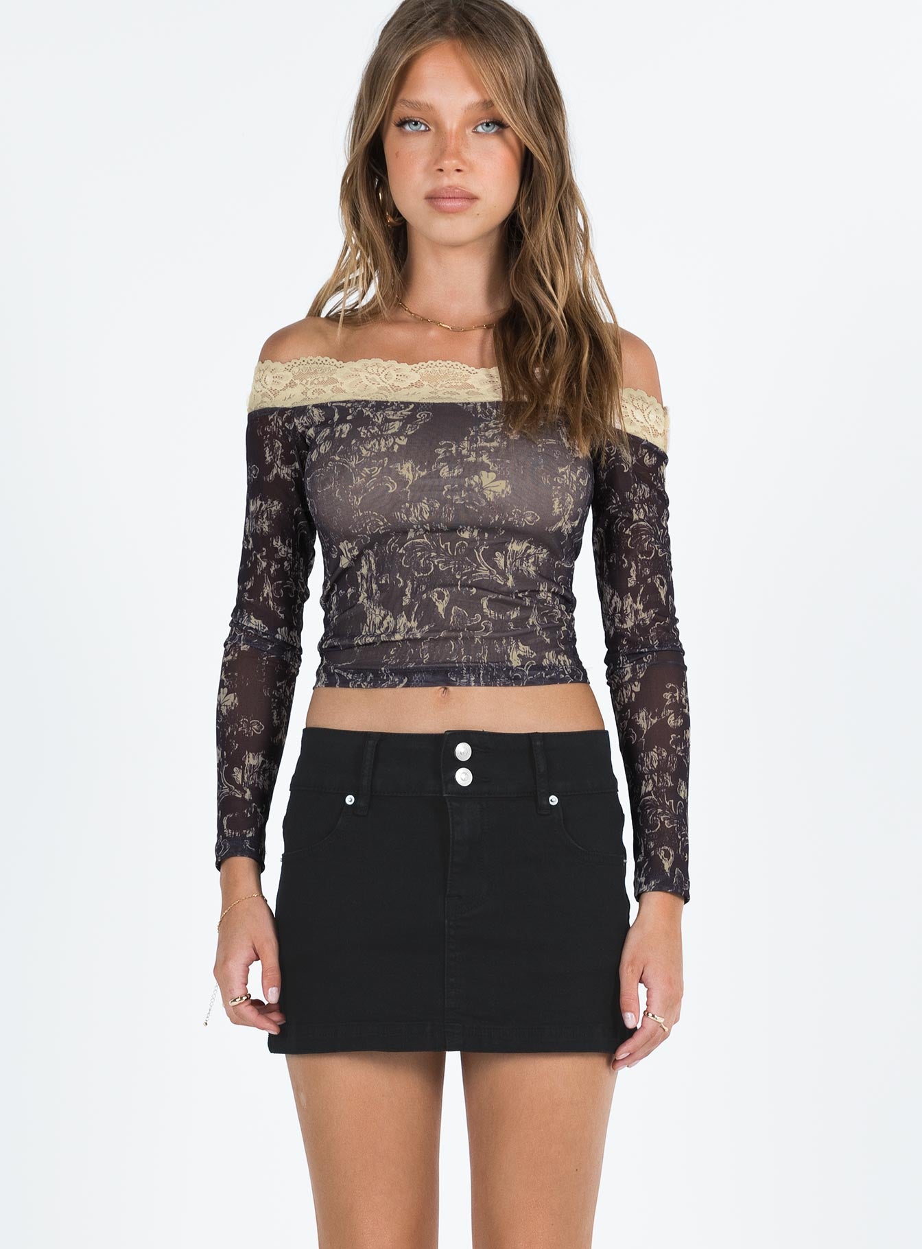 Faya Low Rise Denim Mini Skirt Black - Image 2