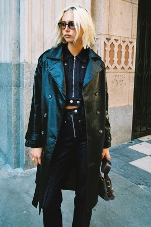 Think Later Faux Leather Trench Coat Black
