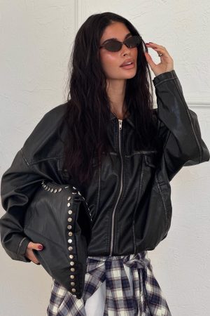 Tanza Faux Leather Jacket Washed Black