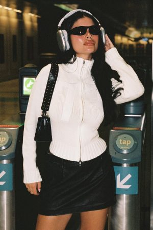 Nylah Zip Up Knit Jacket White