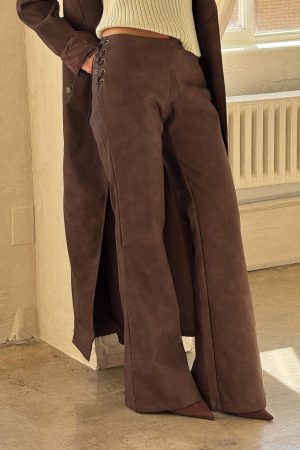 Trickrider Tie Side Faux Leather Pants Chocolate