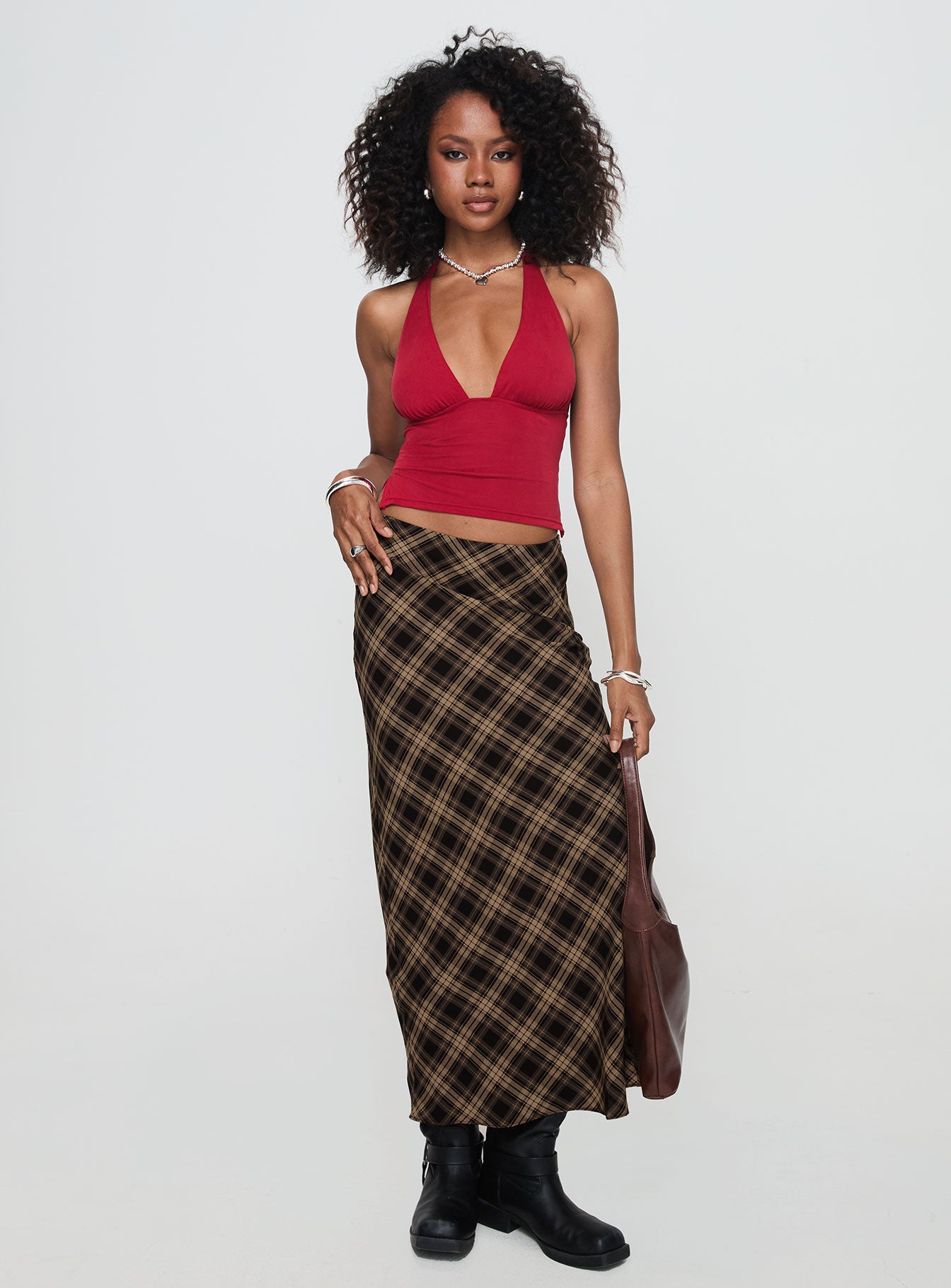 Hayze Maxi Skirt Brown Check - Image 2