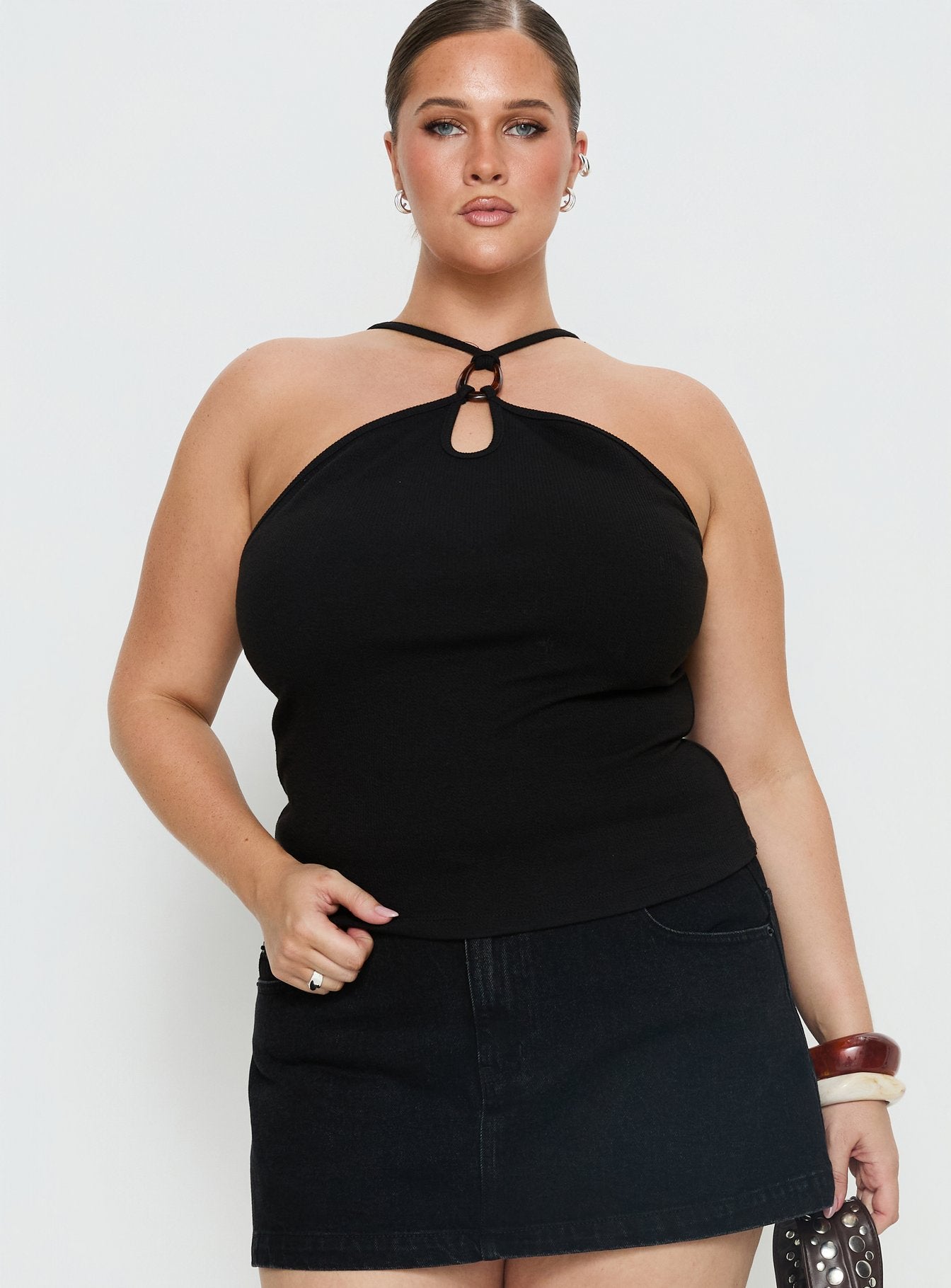 Teyla Ring Detail Top Black Curve - Image 2