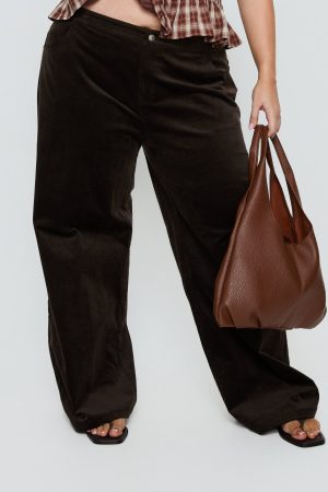 Kenza Wide Leg Corduroy Pant Brown Curve