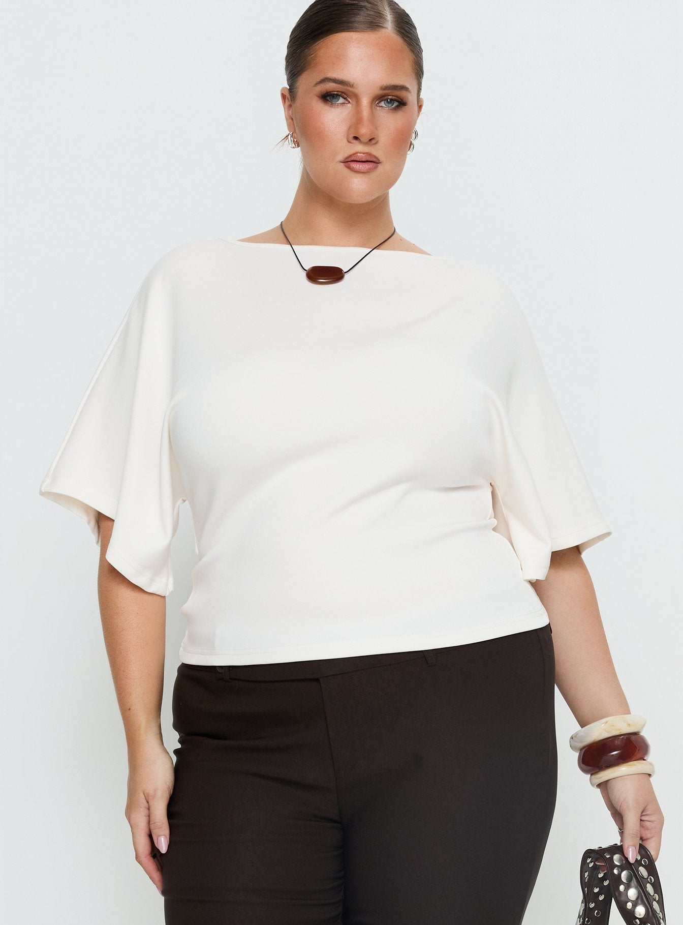 Arazia Cinched Short Sleeve Top White Curve - Image 2