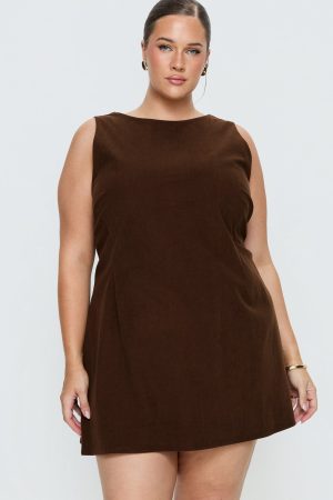 Alfalfa Corduroy Mini Dress Chocolate Curve