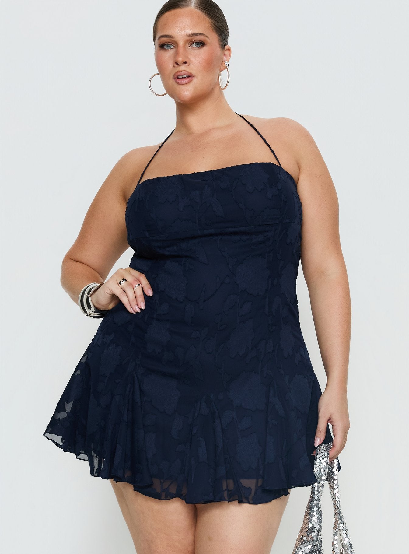 Delamere Mini Dress Navy Burnout Curve - Image 2