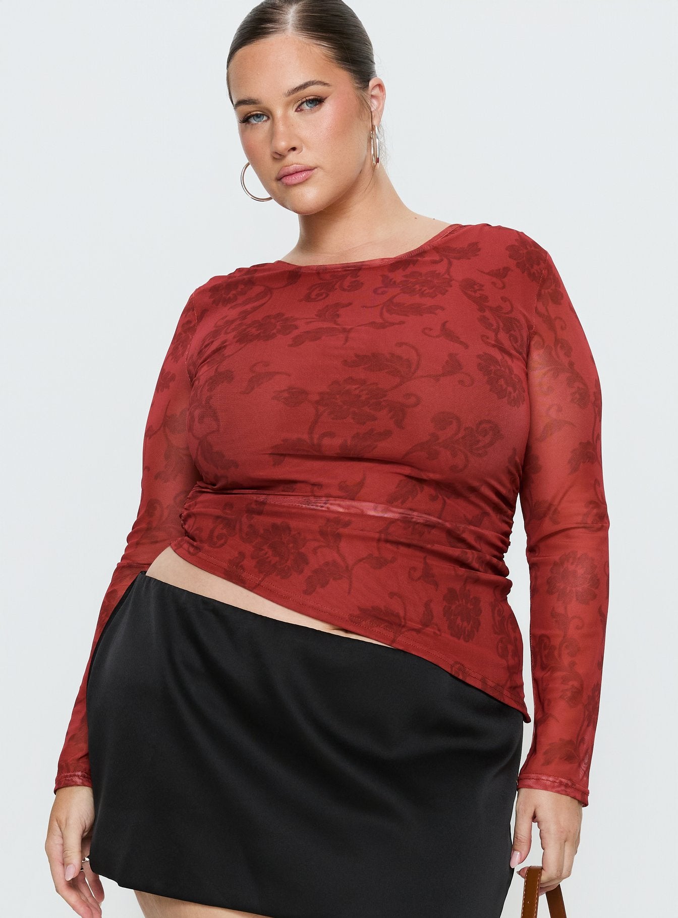 People Watching Long Sleeve Top Red Floral Curve - Image 2