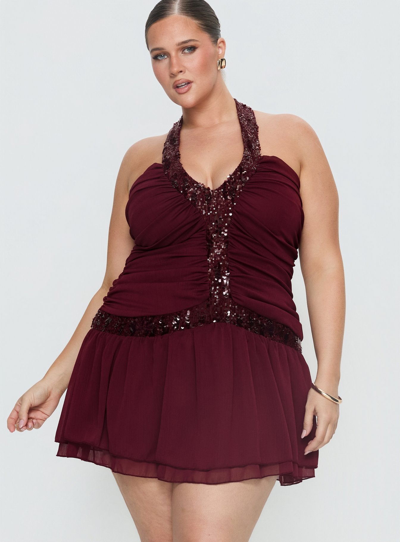 Aisleigh Sequin Halter Mini Dress Berry Curve - Image 2