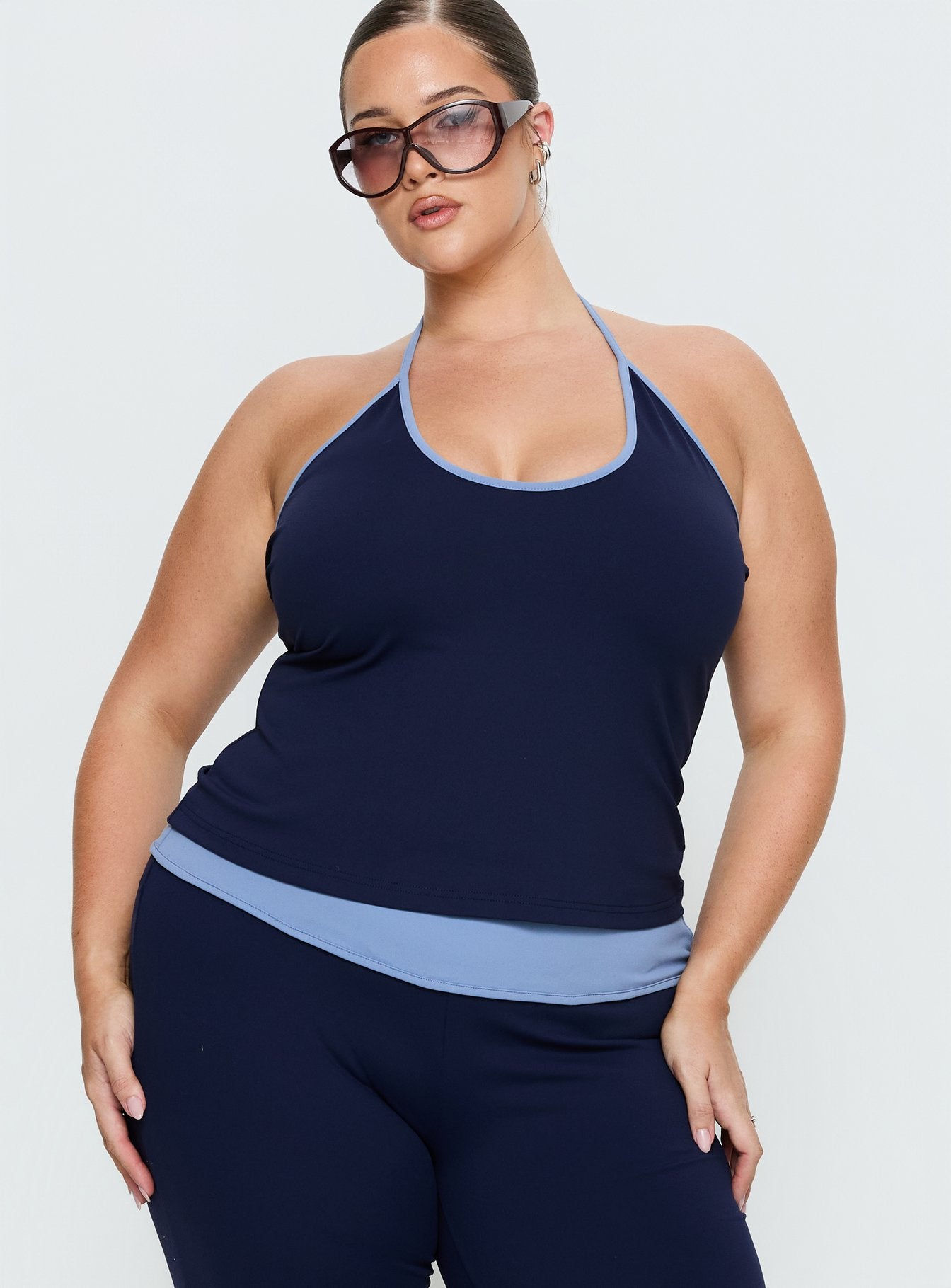 Kobee Jersey Halter Top Navy / Light Blue Curve - Image 2