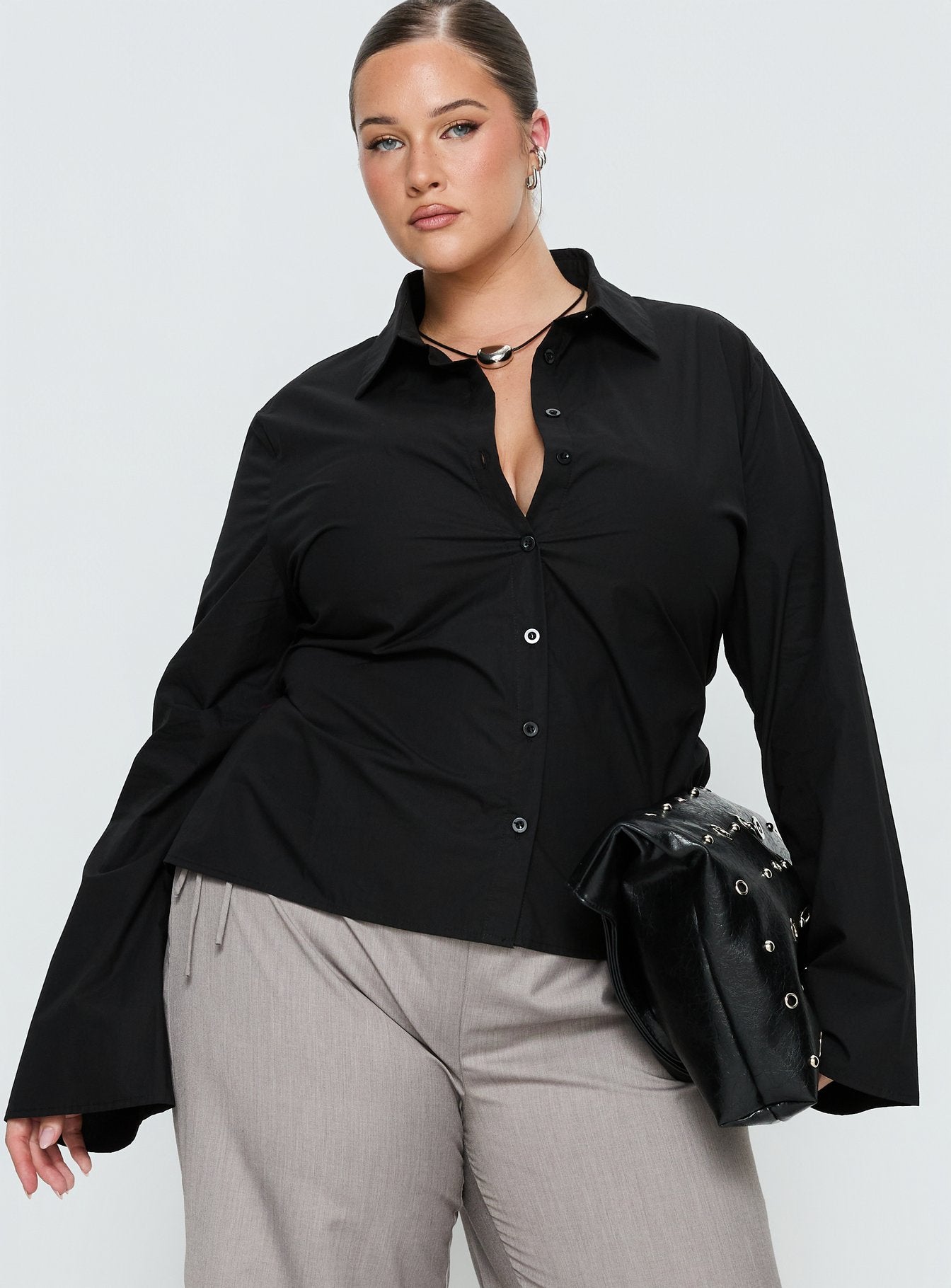 Eryx Tie Back Button Up Top Black Curve - Image 2