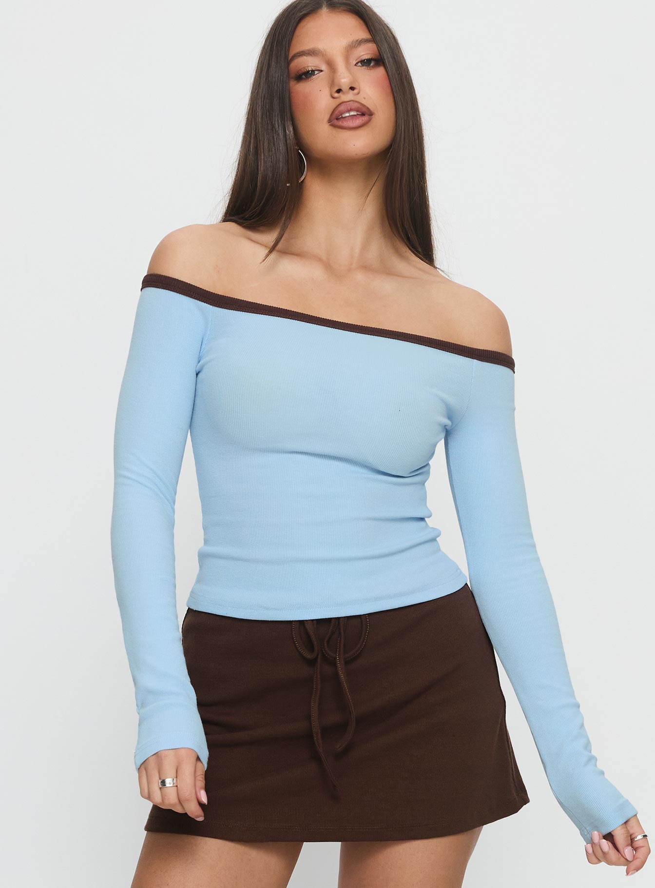 Baseline Off Shoulder Top Blue / Brown - Image 2
