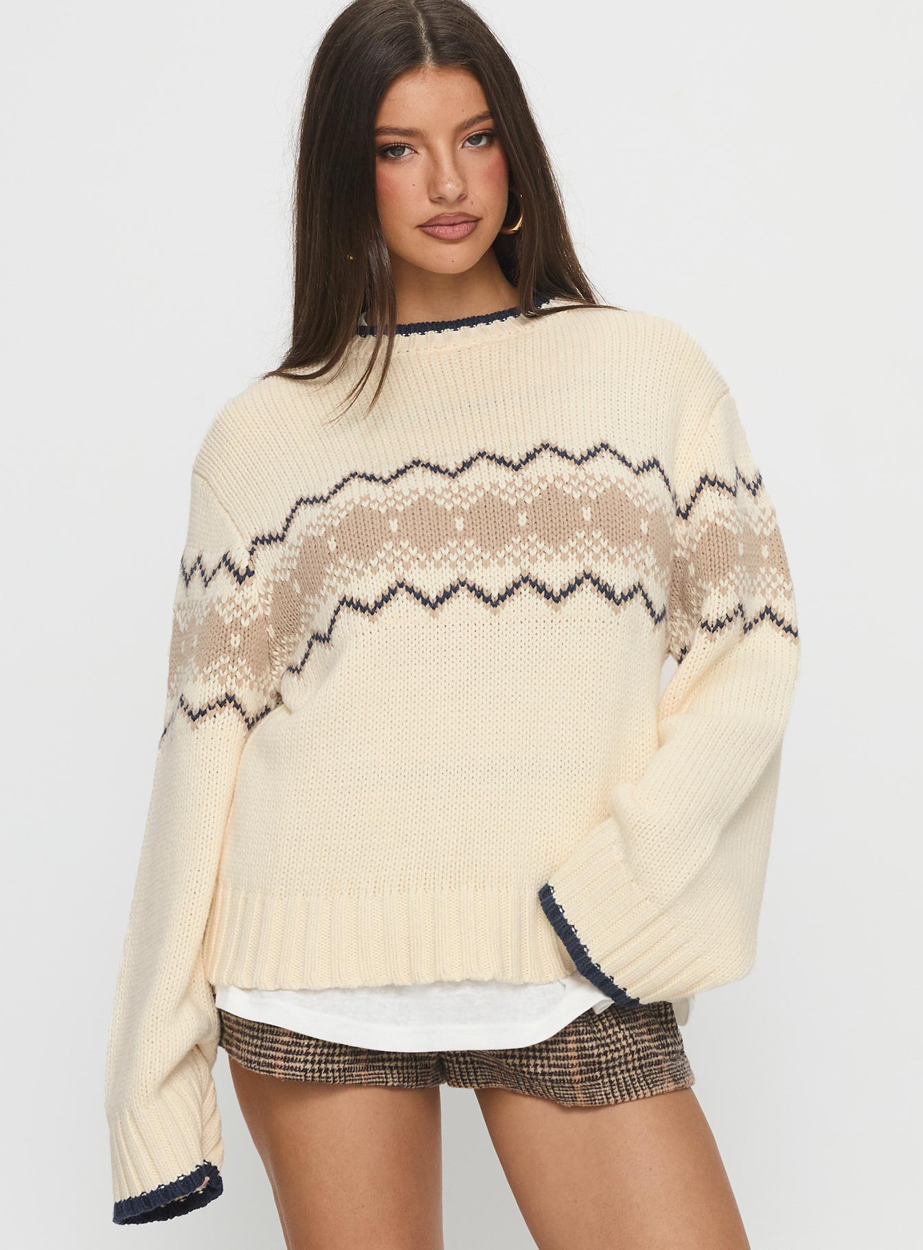 Madalynn Knit Graphic Jumper Beige - Image 2