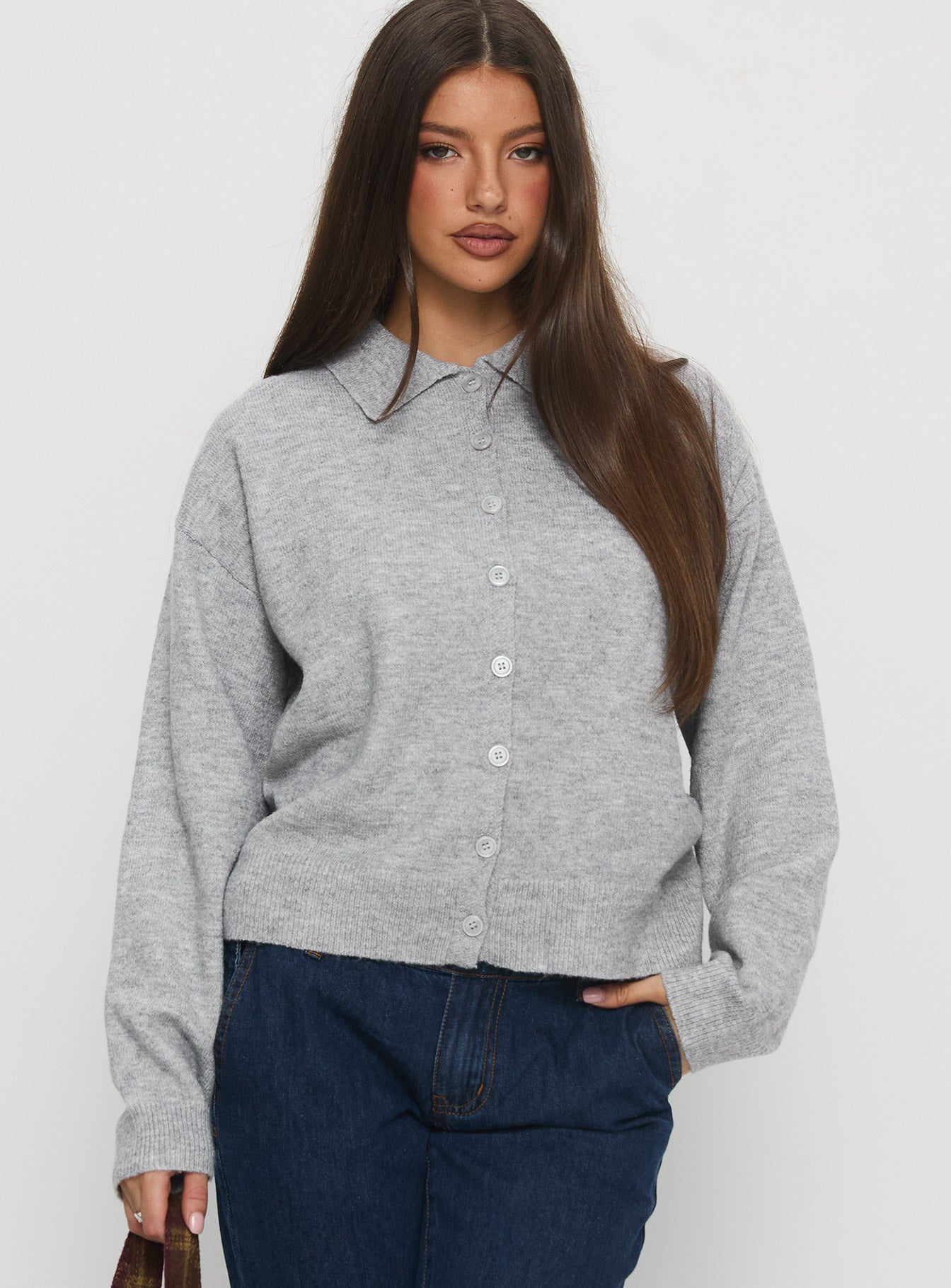 Nadyna Collared Cardigan Grey Marle - Image 2