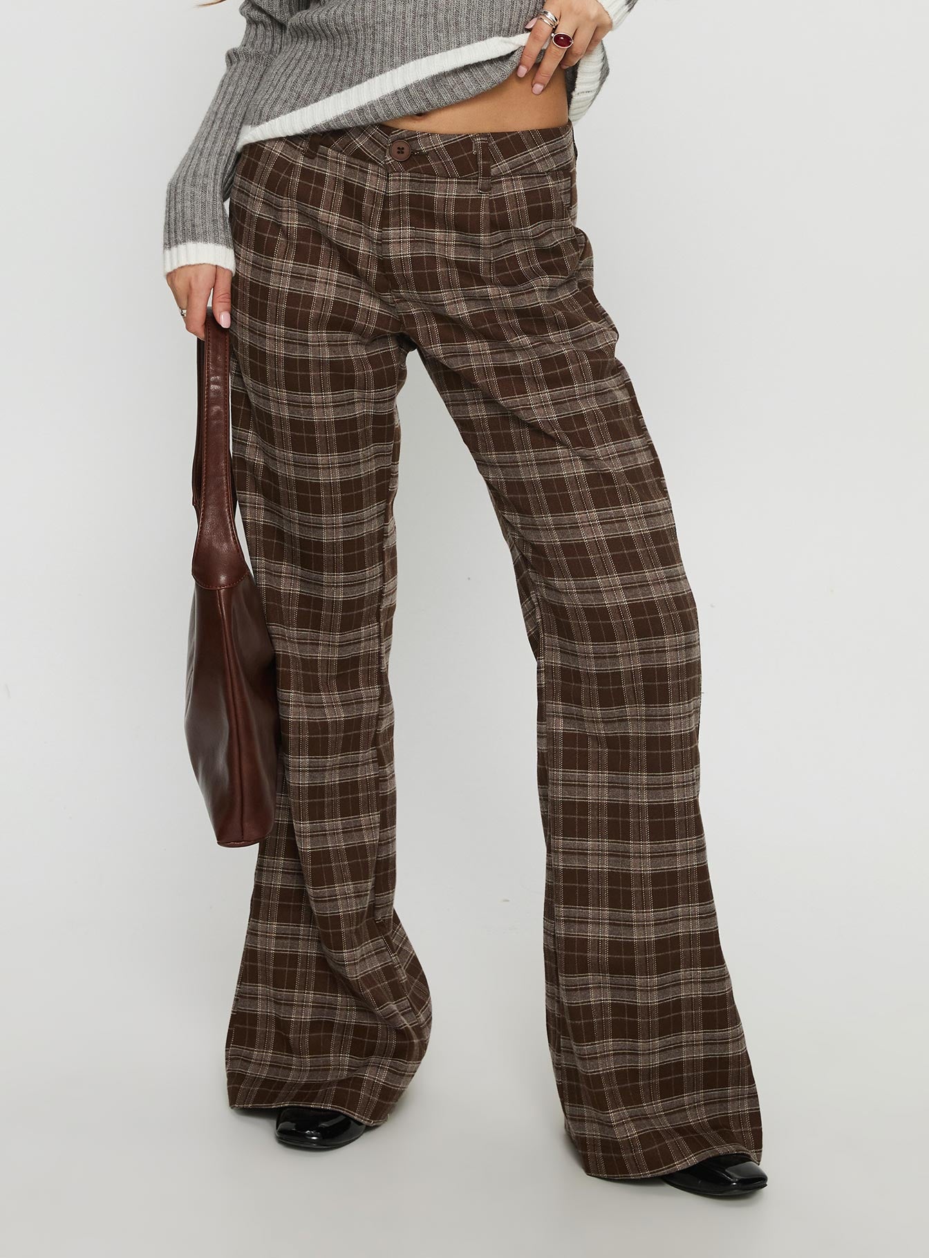 Emiroki Straight Leg Pants Brown Check - Image 2