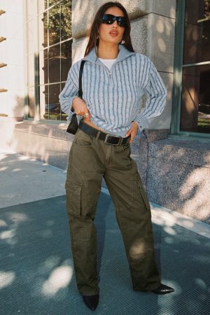 Ahstin Mid Rise Straight Leg Cargo Jeans Green