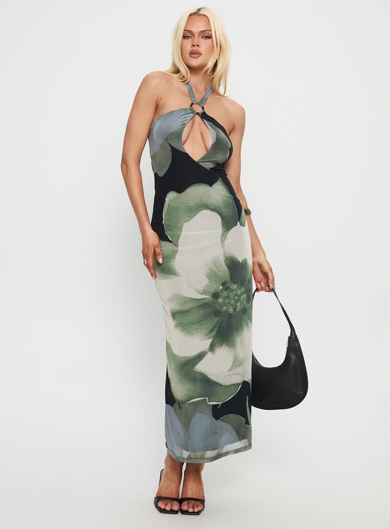 Zelle Halter Cut Out Maxi Dress Blue Multi - Image 2