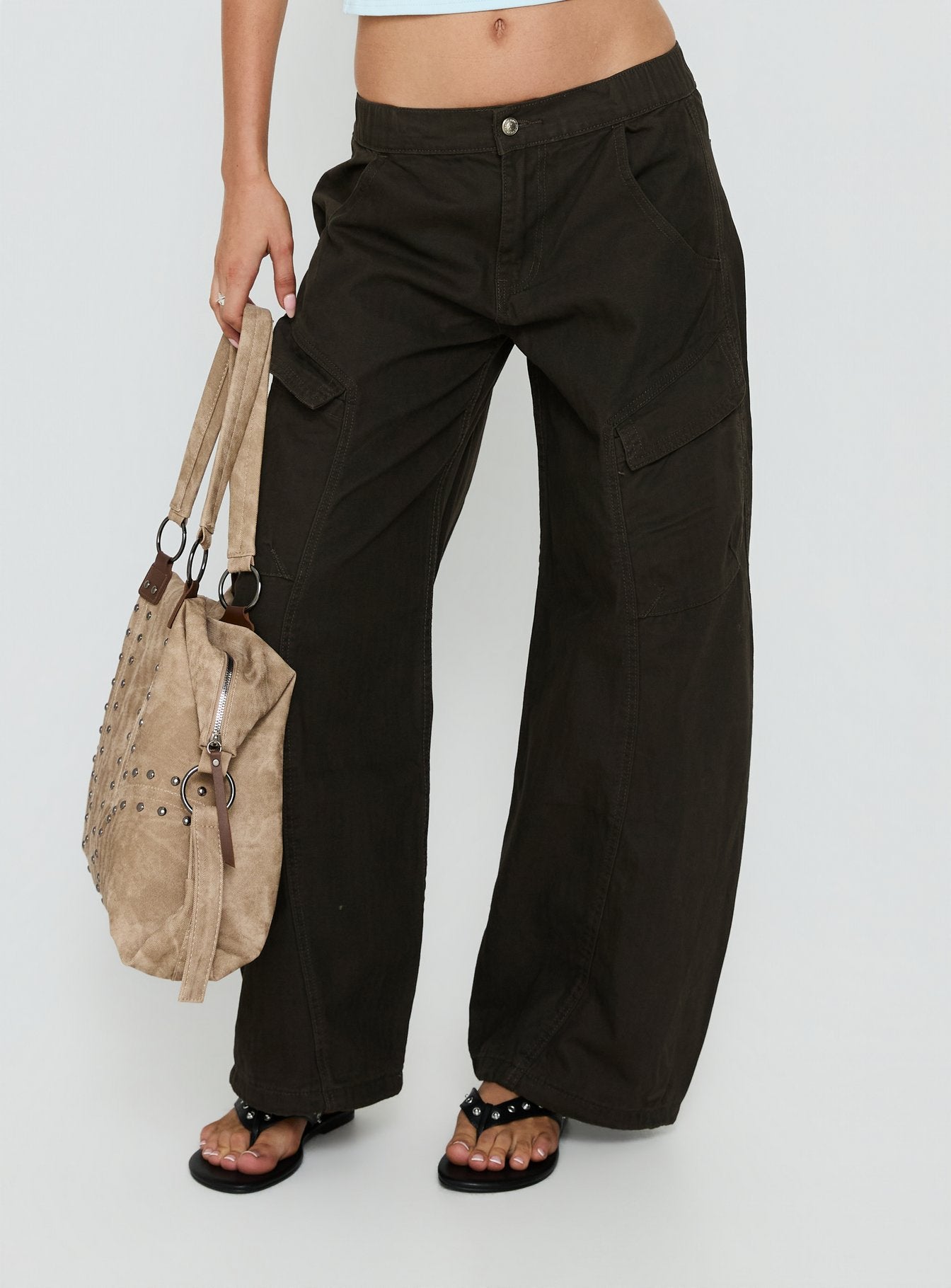 Selective Memory Low Rise Wide Leg Cargo Pants Dark Charcoal - Image 2