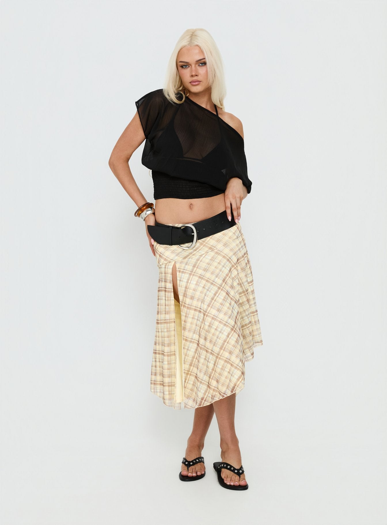 Dulciana High Split Asymmetrical Midi Skirt Multi Check - Image 2