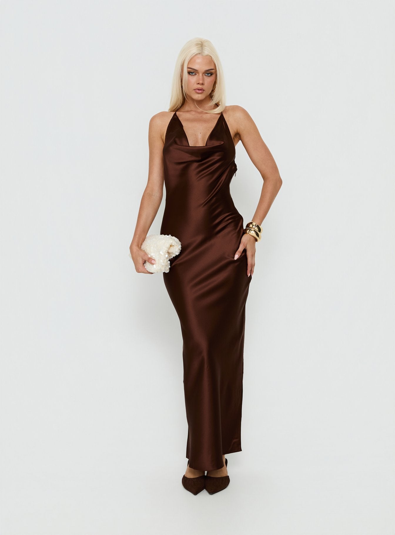 Yazmeina Halter Keyhole Maxi Dress Brown - Image 2