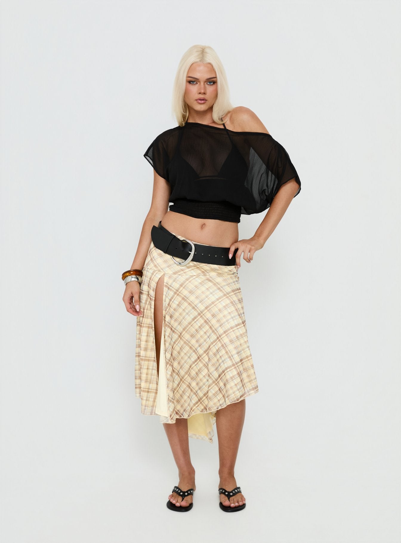 Maxtonn Sheer Off Shoulder Top Black - Image 2