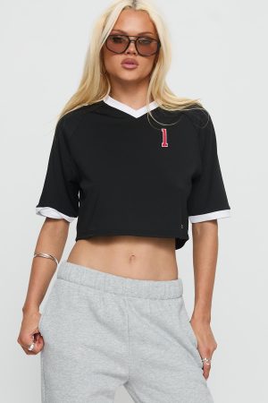 Ohio State Cropped Soccer Jersey Tee Black