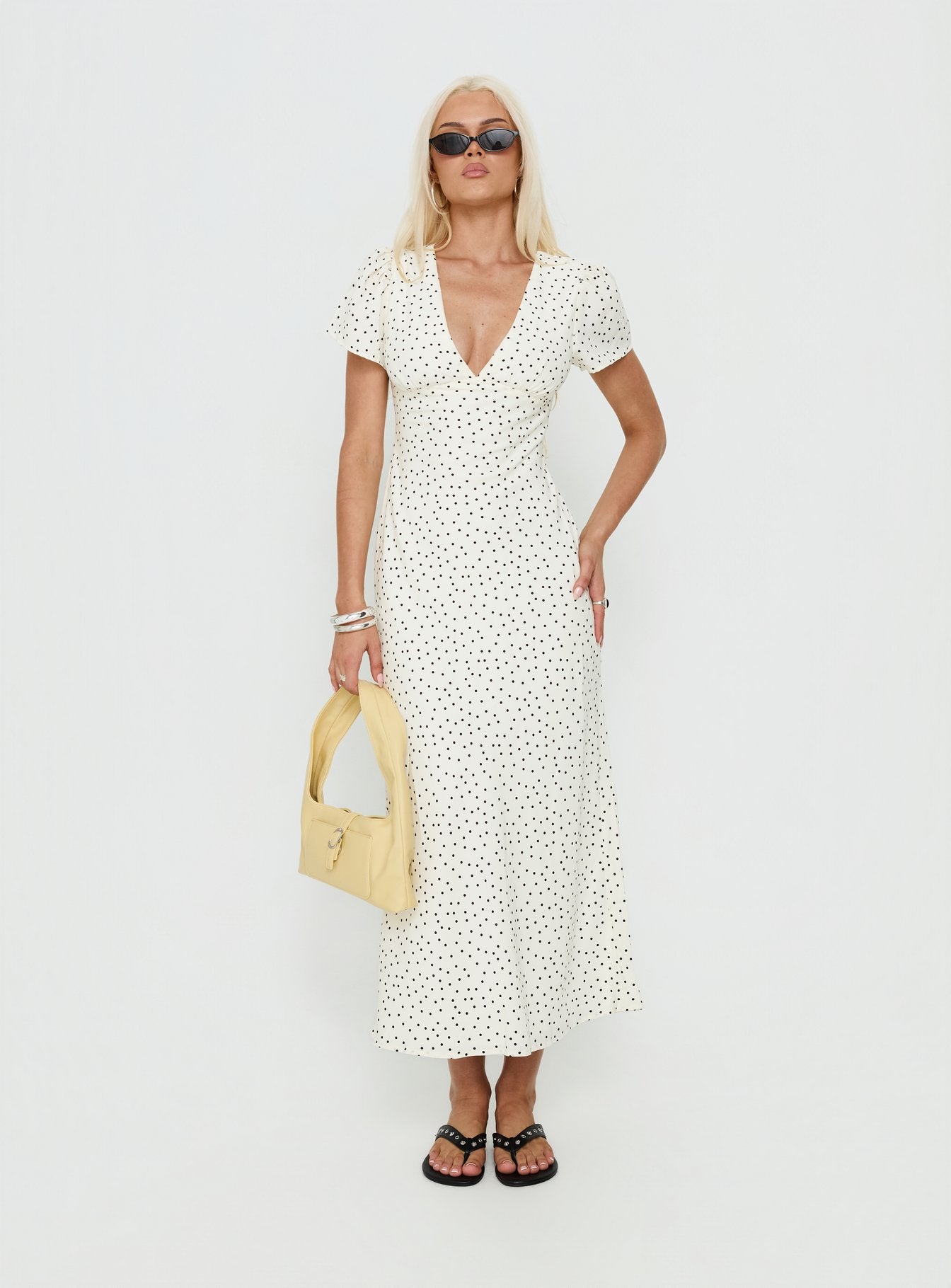 Mareiko V Neck Maxi Dress Cream Polka Dot - Image 2