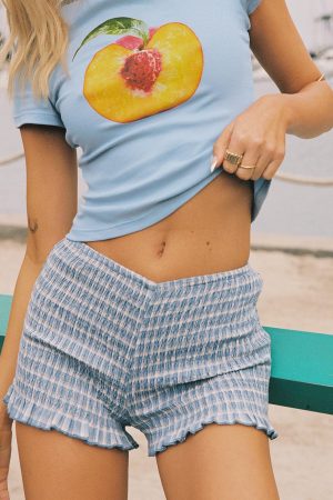 Jukebox Shirred Micro Shorts Blue