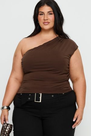 Amelyn One Shoulder Top Brown Curve