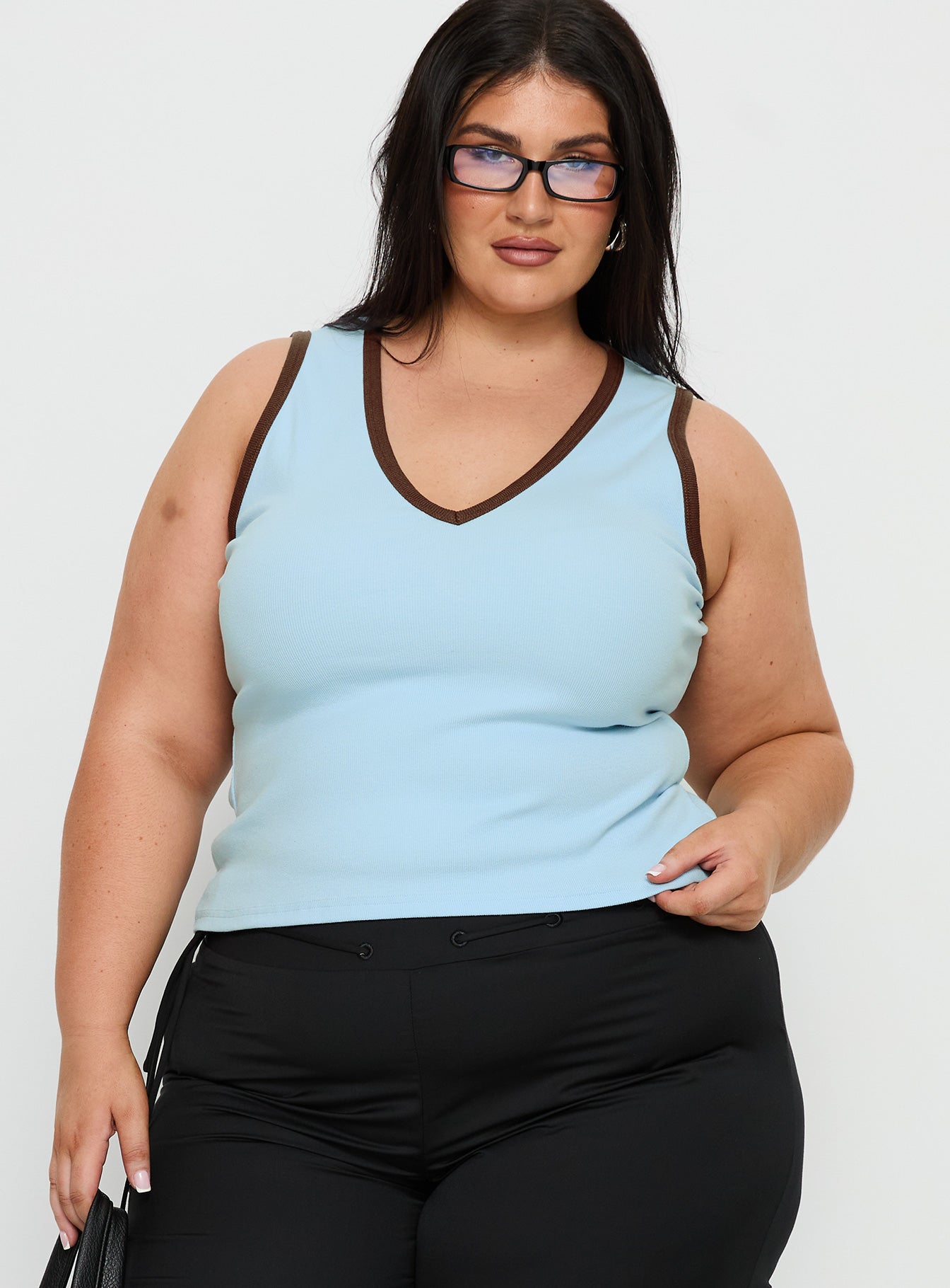 Baseline V Neck Rib Tank Top Blue / Brown Curve - Image 2