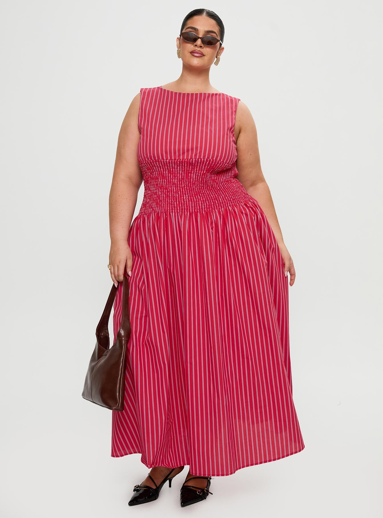 Lilienne Cotton Poplin Maxi Dress Red Stripe Curve - Image 2