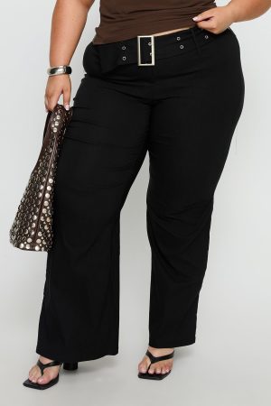 Kortnee Eyelet Detail Flare Leg Pants Black Curve