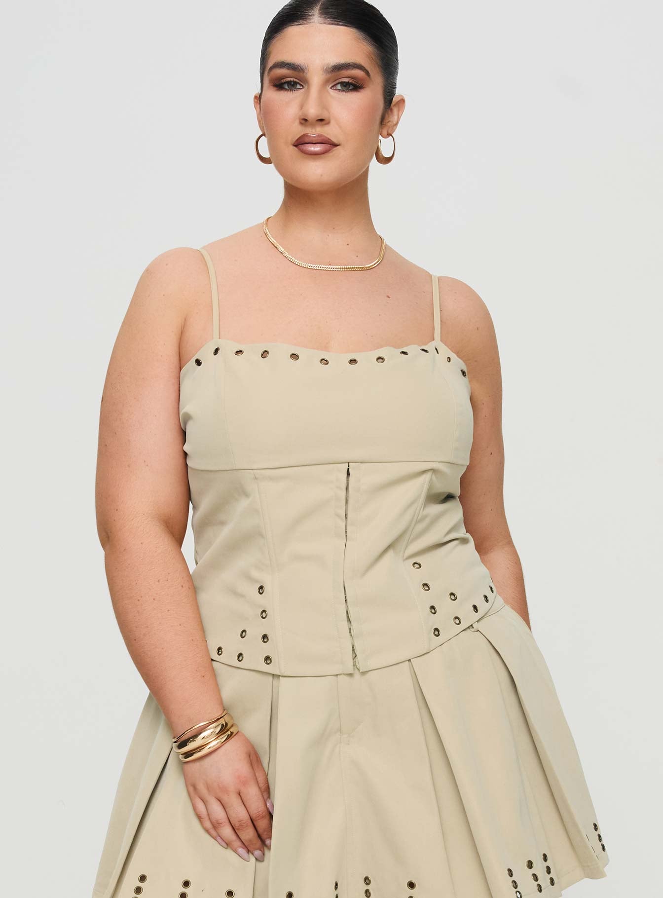 Alinzia Eyelet Corset Top Beige Curve - Image 2