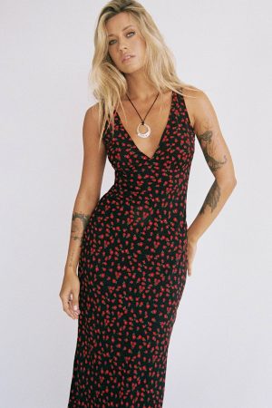 Nellie Maxi Dress Black/Red Floral