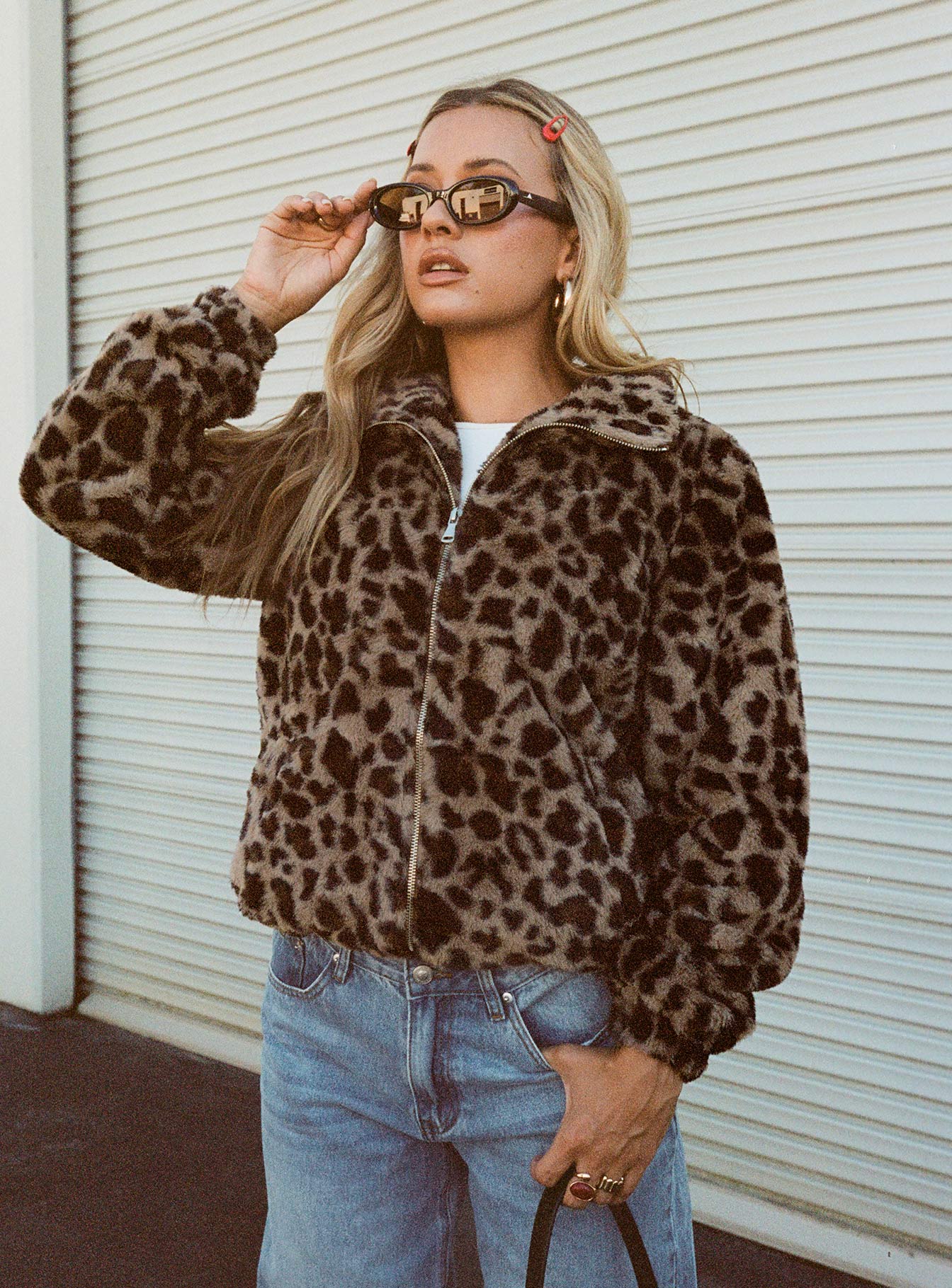 Caine Faux Fur Jacket Leopard - Image 7