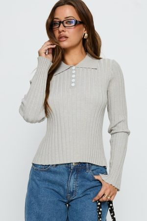 Wakely Collared Long Sleeve Top Grey